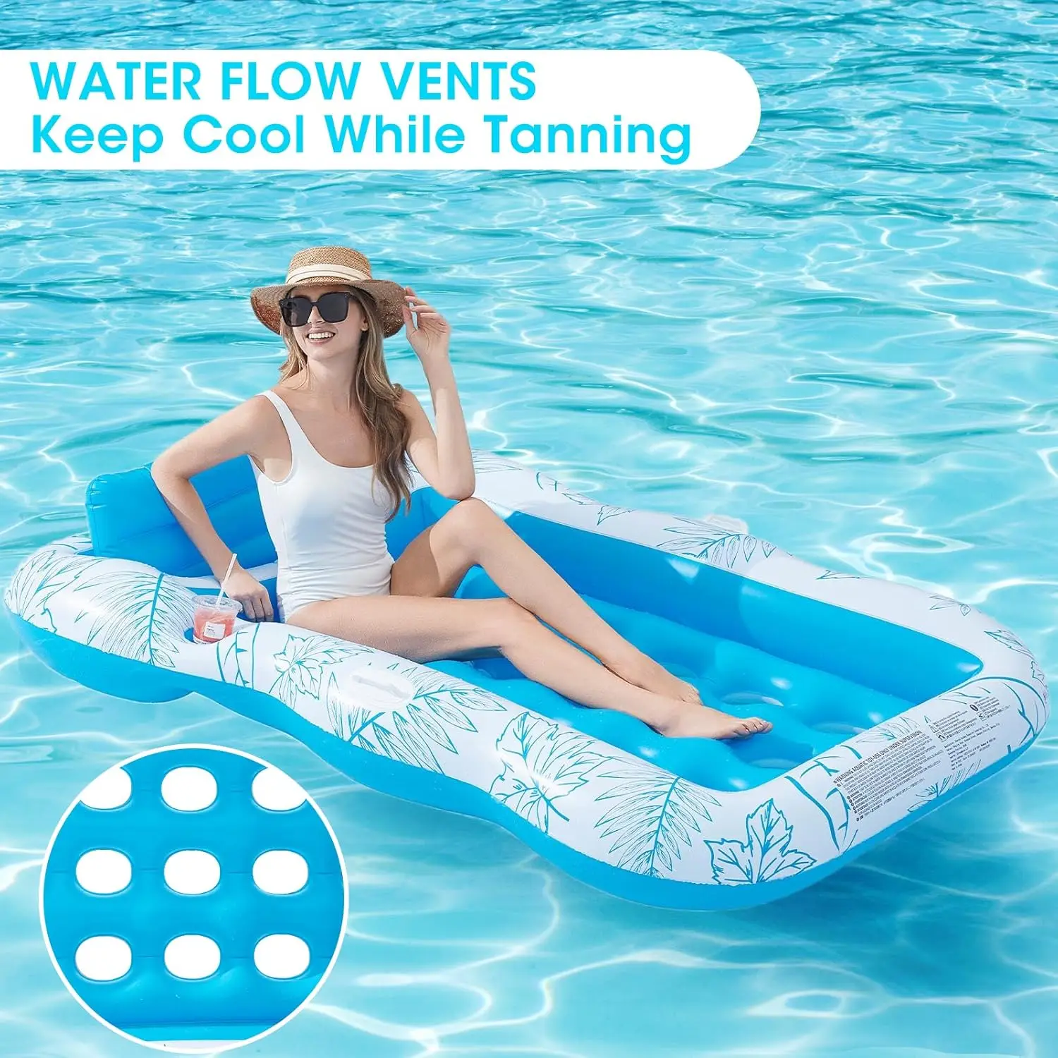 Blow Up Tanning Pool Raft Tube Swimming Pool Mattress Floating Mat Boat Adult Inflatable Tanning Pool Lounger Float with Pillow