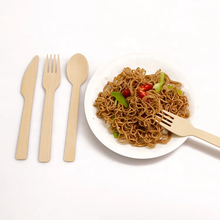 Wholesale bamboo cutlery set  disposable bamboo wood fork spoon knife set flatware set for restaurant