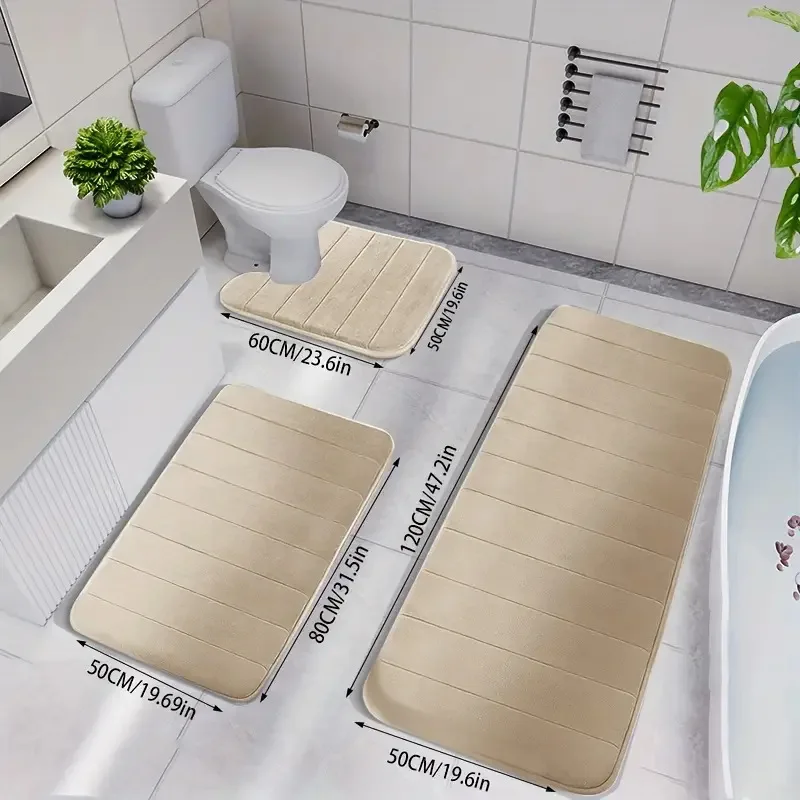 3 Piece Bathroom Rugs Bath Mat Set Coral fleece Foam Bath Mats for Bathroom - Non-Slip Washable Bathroom Rug Mats