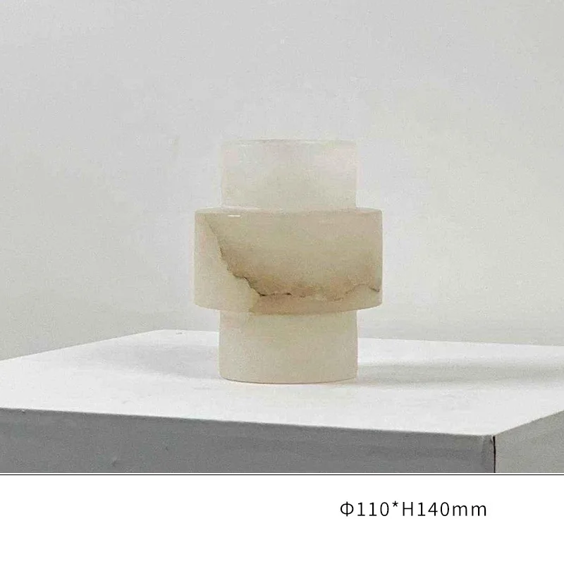 stonekocc Spanish Alabaster White Marble Stone Flower Vase Arrangement Room Hotel Bookcase Furnishings Decorative Ware Crafts