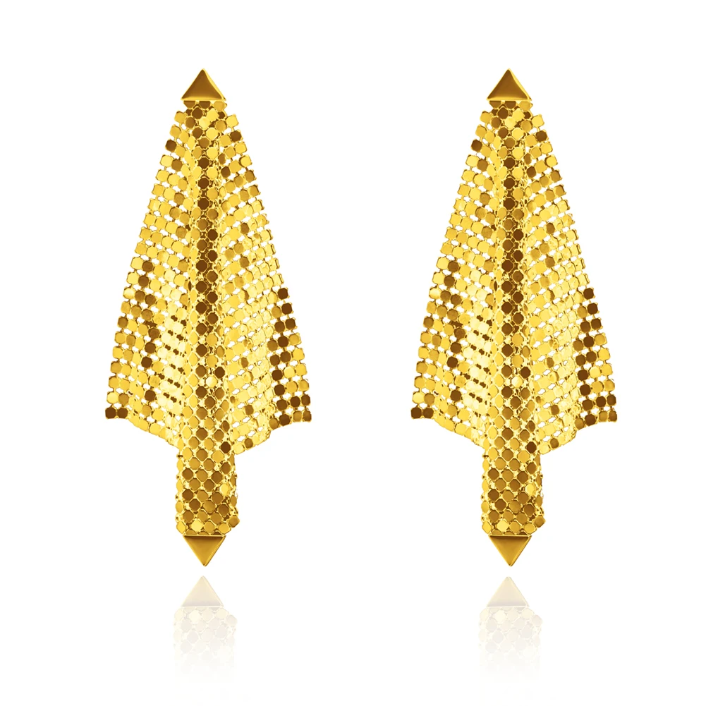 Large Luxury Dangle Earrings For Women Shiny Real Gold Plated Mesh Grid Sequins Metallic Disco Earrings For Prom Party Dress Up
