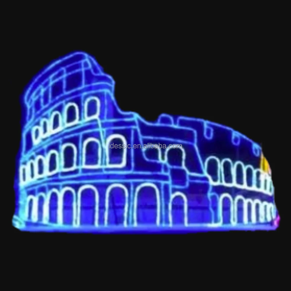 Outdoor large illuminated 2D rope light creative landmark Roman Colosseum displays for commercial garden decoration
