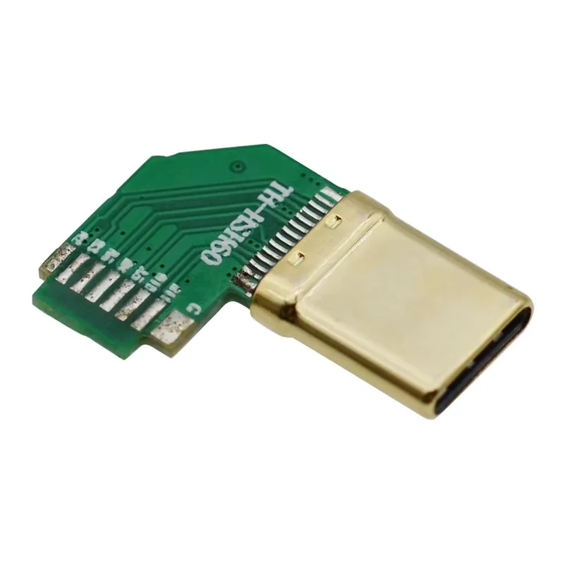 High Quality USB 3.1 Type C Male Connector 24 Pin Elbow Model Side Soldering USB C-C Set Plug with 10NF Capacitor Gold Plated