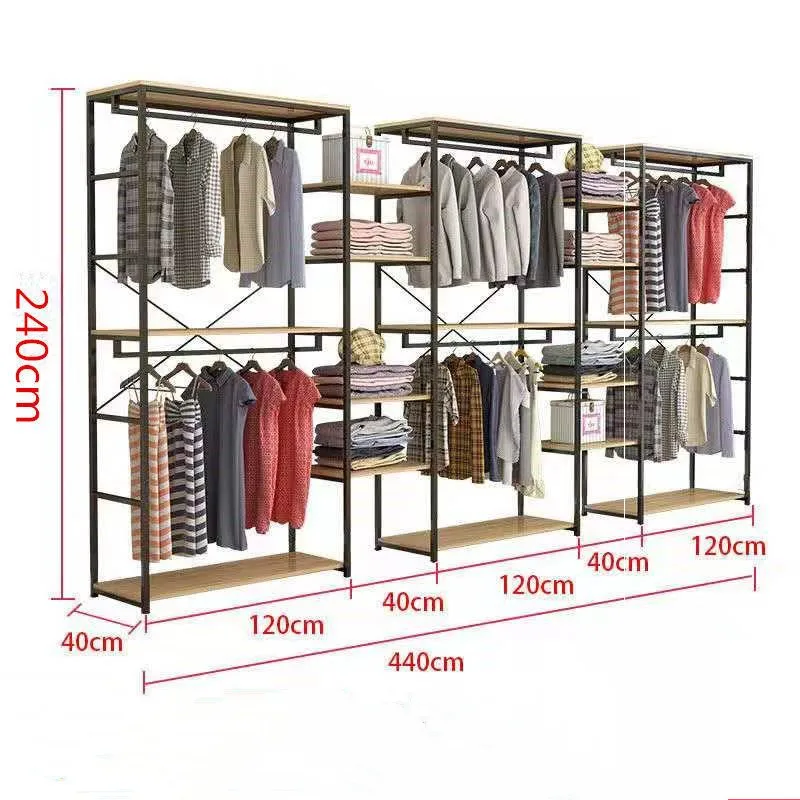 Fashion Clothing Shop Dress Iron Display Rack Floor Type Storage Rack Shelves Metal Clothes Racks