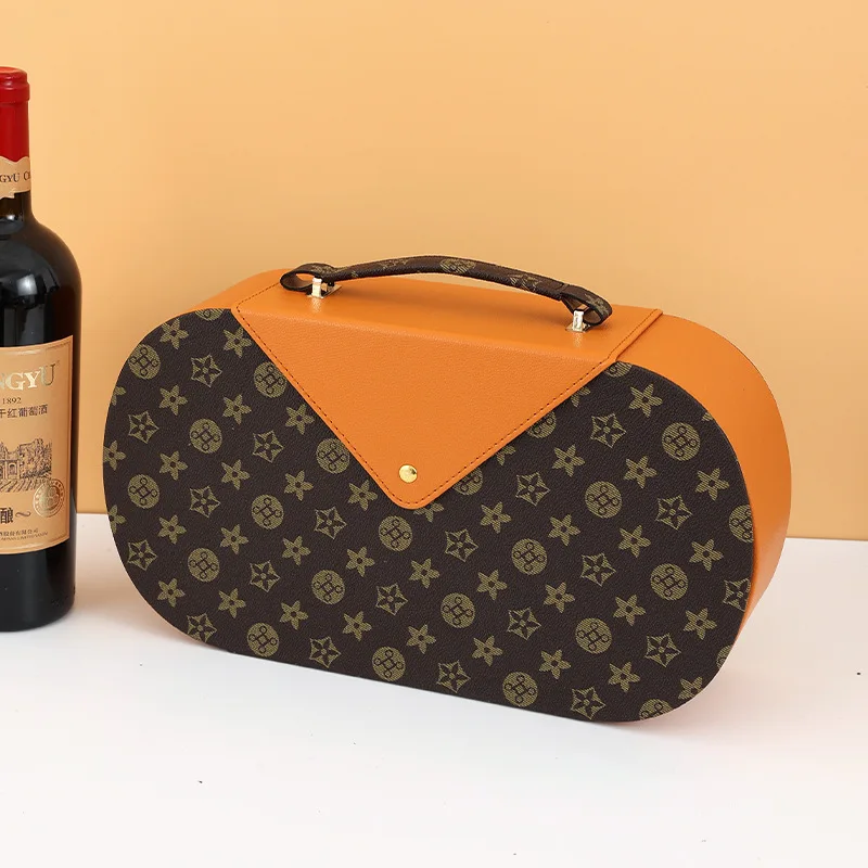 Luxury Custom LOGO Red Wine Portable Packaging Gift Box Leather New Wine Box With Handle Gift Wine Wood Box Portable