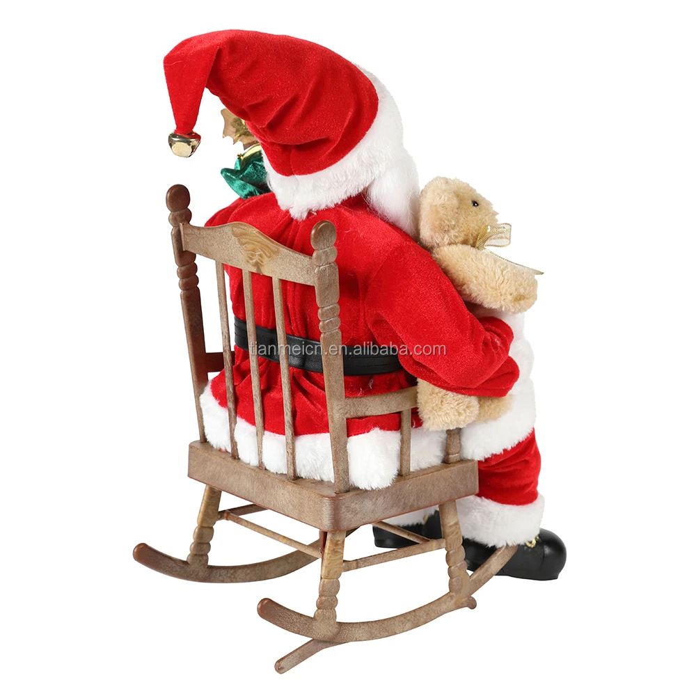 40cm Custom Christmas plush Animated Electric Santa Claus Rocking Chair Musical Ornament Decoration Figurine Xmas Collection