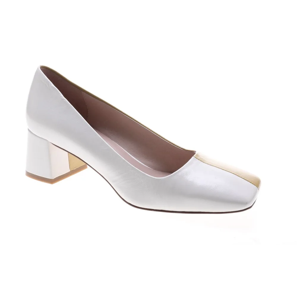 Classic square toe Central cut genuine leather block high heel women pump shoes