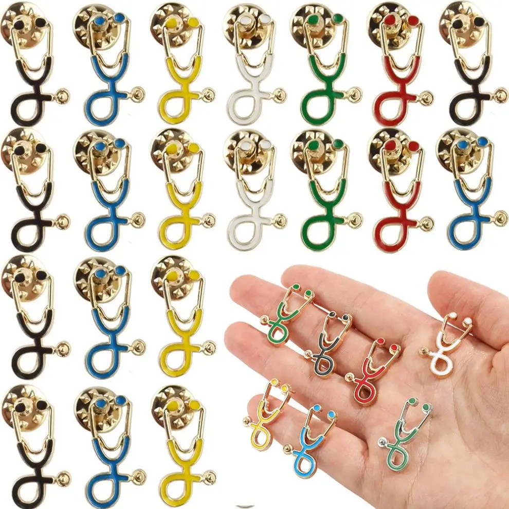 Wholesale metal gift stethoscope lapel pin badge doctor nurse enamel brooch pins