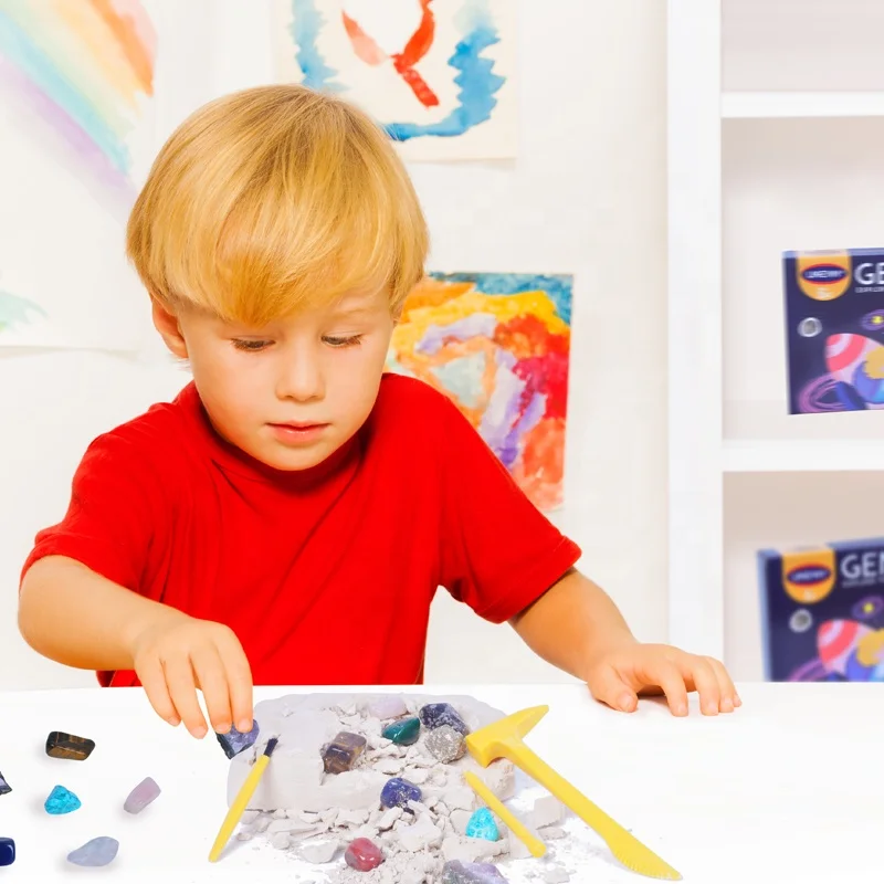 2023 Hot Selling Educational Toy Science Kits Child Excavation 6pcs Gemstone Dig Kit Archaeological Toy