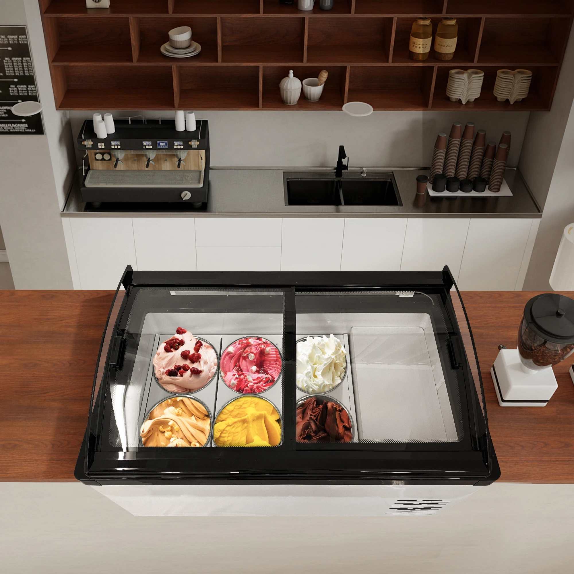 Yourtime Commercial Supermarket Curved Glass Gelato Ice Cream Soft Countertop Display Showcase Refrigerator Freezer