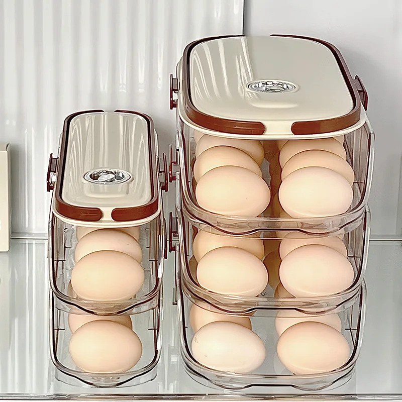 New design auto egg organizer storage egg holder roll egg container for refrigerator kitchen