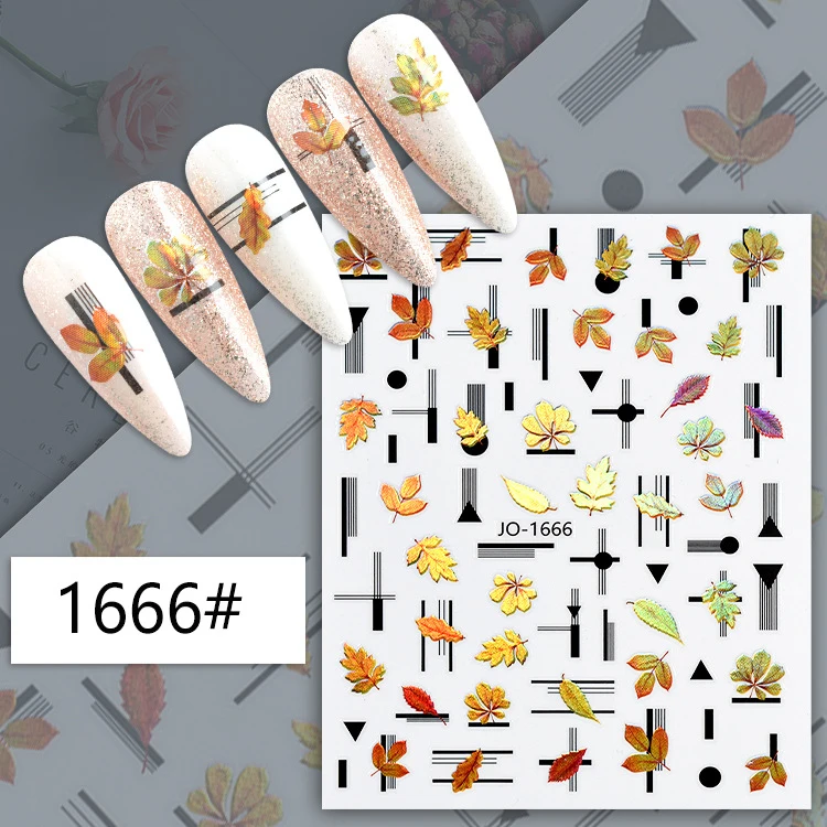 Christmas Nail Laser Color Nail Stickers Maple Leaf Spring Flower 3D stickers