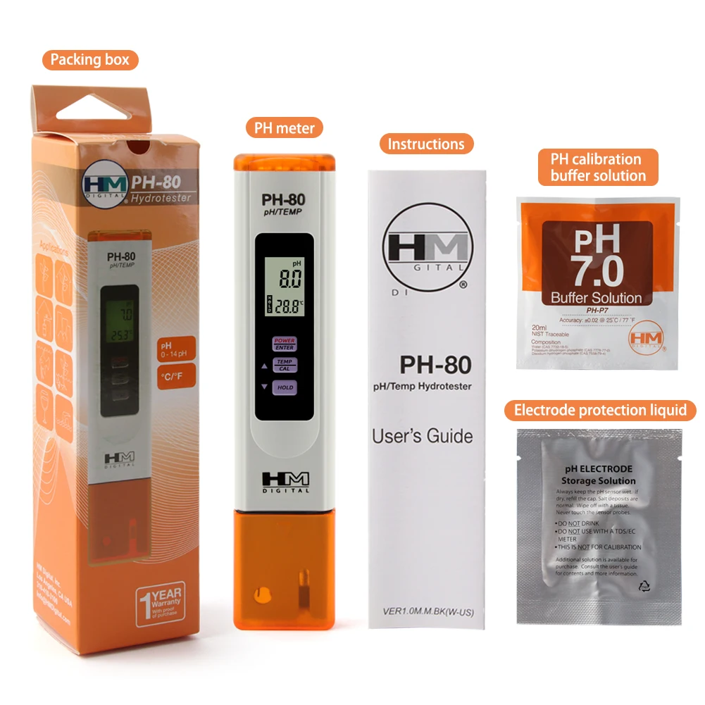 Измерители уровня PH измеритель температуры с автоматической калибровки качества воды PH тестер PH-80