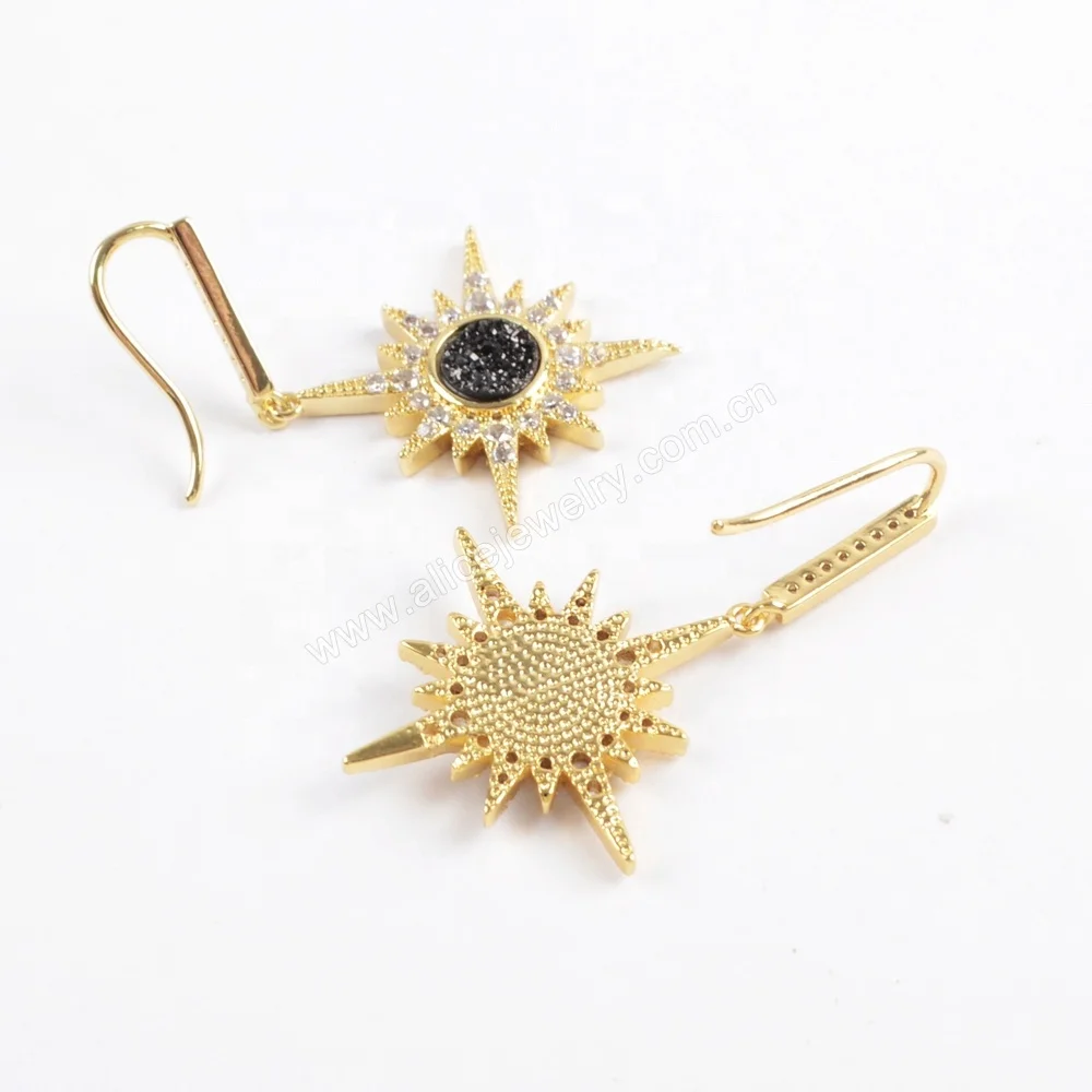 ZG0385 druzy earrings dangle sun earrings gold hoop earrings