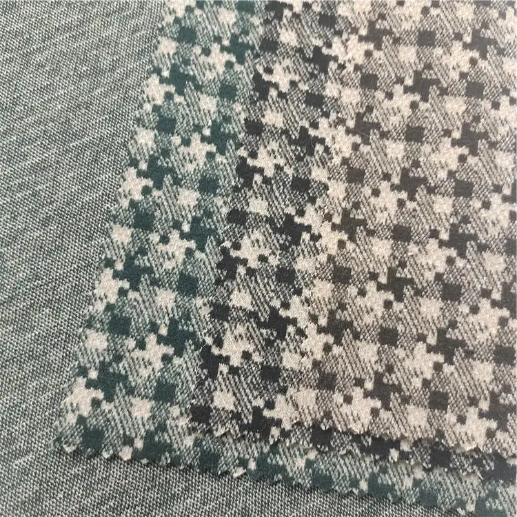 Wholesale polyester tweed fabric knitted houndstooth brush fleece fabric for garment factory wholesaler