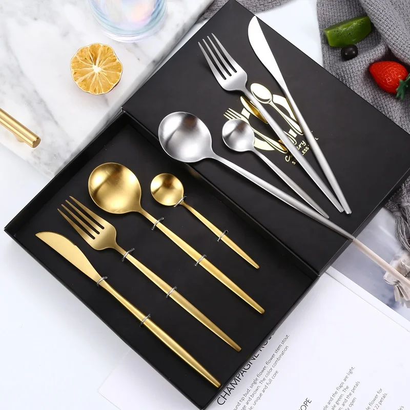 Wholesale High Quality Stainless steel Cutlery set Modern Gold Flatware set Flatware Spoon Fork Knife Sliver Set For family