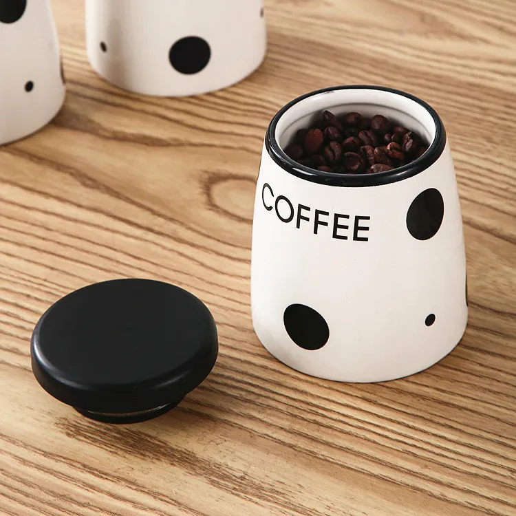 America kitchen storage tea coffee sugar canister set polka dot design ceramic food storage jar with lid