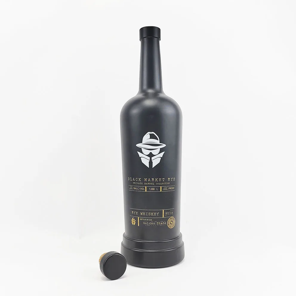 Wholesale  round matte black empty glass liquor vodka gin 500ml 700ml 750ml 1000ml bottle with stopper