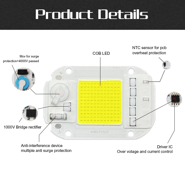 Newspectrum AC 220V 230V Led COB Chip For Spotlight White Lighting Engine Integrated Smart IC Driver Driverless light module 50W