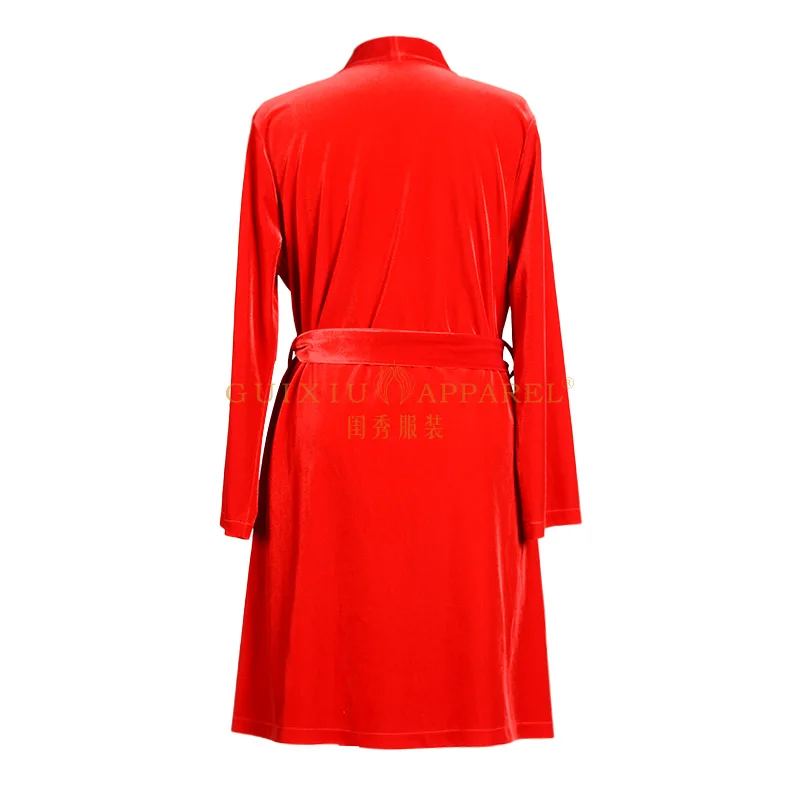 Custom Logo Winter 2 piece set Canary velvet fabric Christmas robe red color pleuche  christmas robes and lace slip