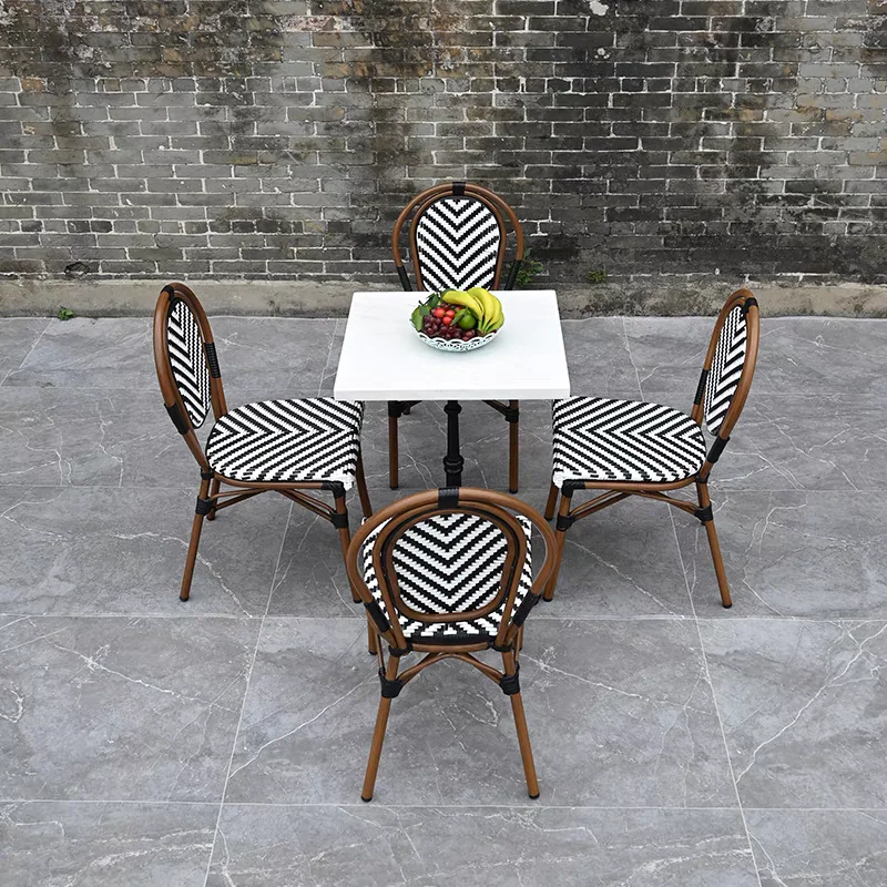 French bistro Outdoor furniture outdoor rattan chair wicker coffee restaurant garden Aluminium Dining table and chair set