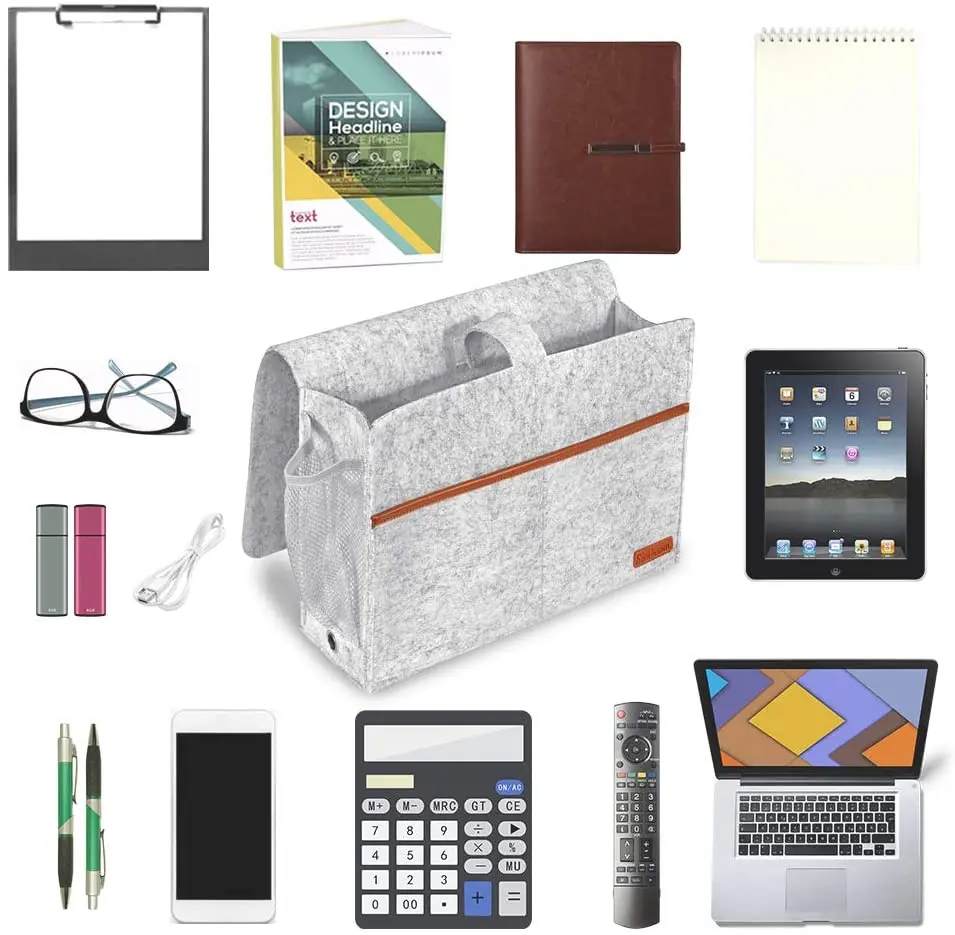 Light Grey Felt Bed Storage pocket  hanging bedside organizer