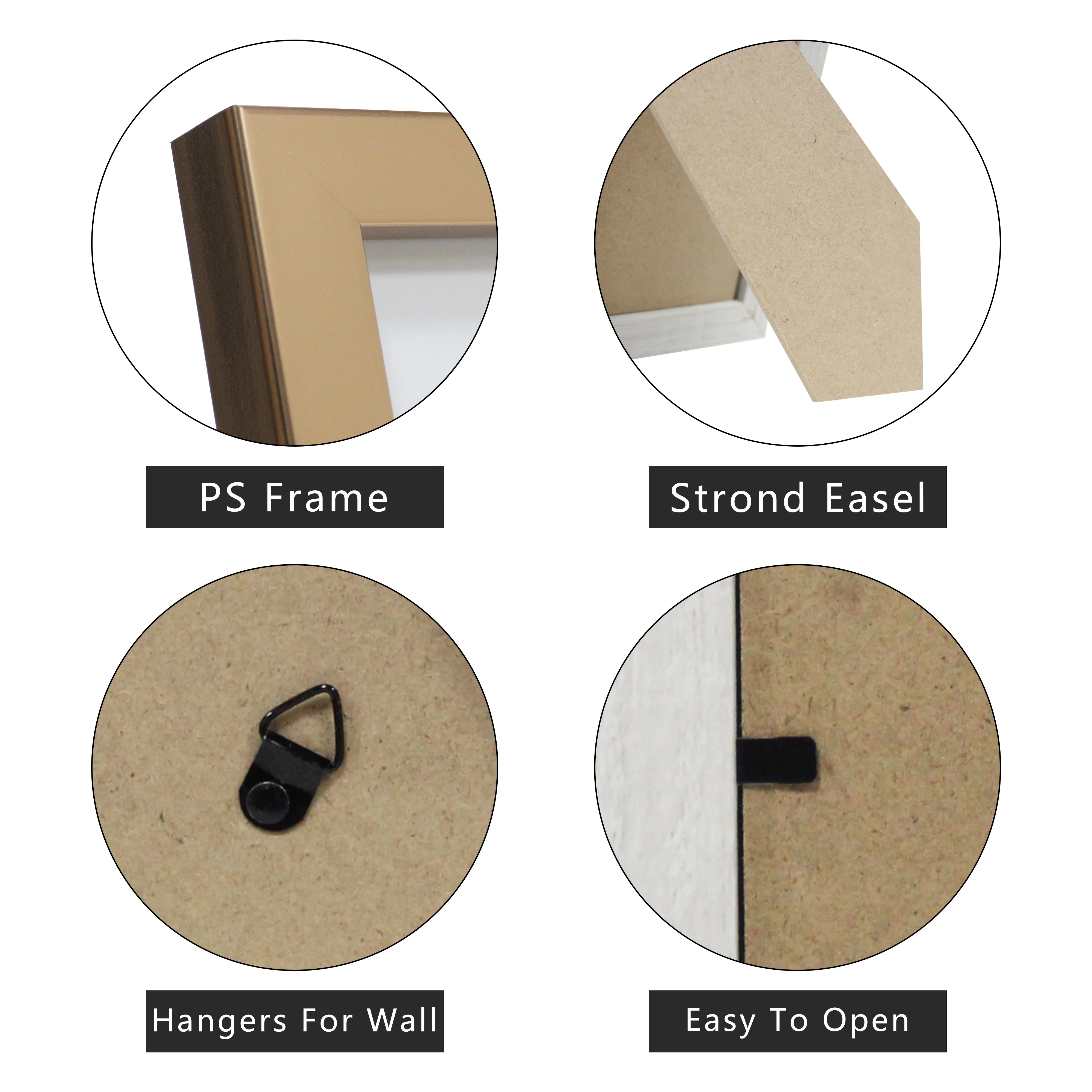 Gold plastic Picture Frame Displays Photos Easel Stand Included Wall Display 8x10 Frame for 5x7 Photos with Mat or 8x10 without