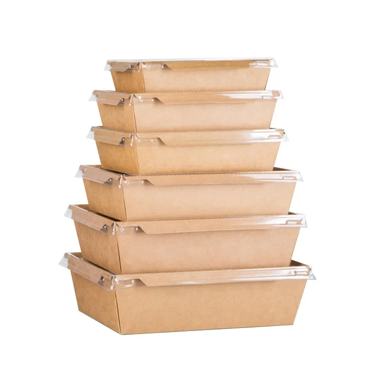 Square Takeway Restaurant Container Fast Food Degradable High Quality Kraft Paper Eco Friendly Disposable Box with Lid 1 Carton