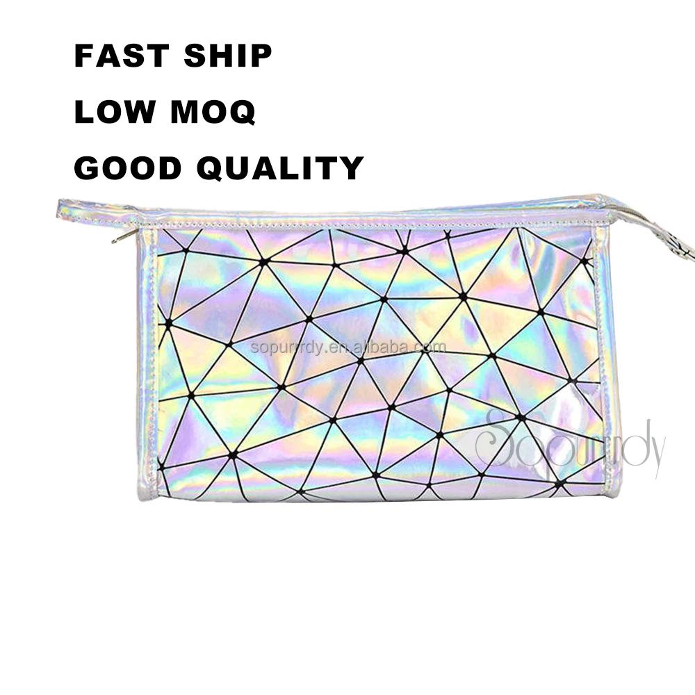 Custom Logo Travel Cosmetic Bag Portable Makeup Bag Holographic Large Capacity Makeup Tools Organizer Case Makeup Bag