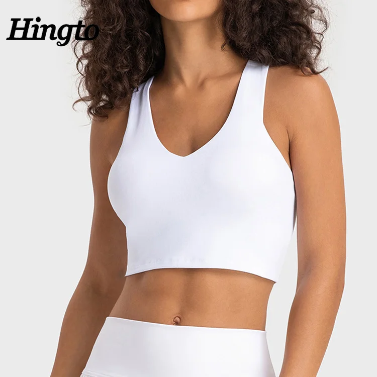 Wholesale Super Elastic Stretchy Lightweight V Neck Yoga Bra Yoga Fitness Gym Bra Women High Impact Racerback V-Neck Sports Bra