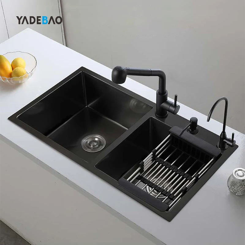 Luxury 304 Stainless Steel Kitchen Washing Basin Sinks Luxury Undermount Handmade Black Nano Kitchen Sink Bowl