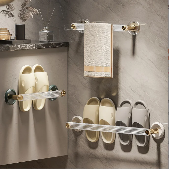 Drop Shipping Wall-Mounted Bathroom Storage Rack with Acrylic Towel Bar Aluminum Alloy No Punching for Shoes