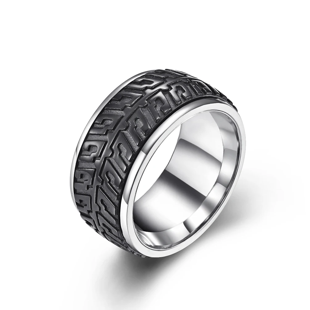 High Quality 11mm Stainless Steel Wheel Spinner Ring HipHop Fidget Stress Relieving Anxiety Tyre Rotatable Rings for Men