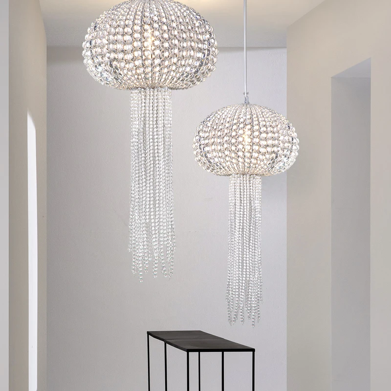 modern luxury glass ball pendant lamp duplex hollow stairwell Jellyfish crystal beads chandelier
