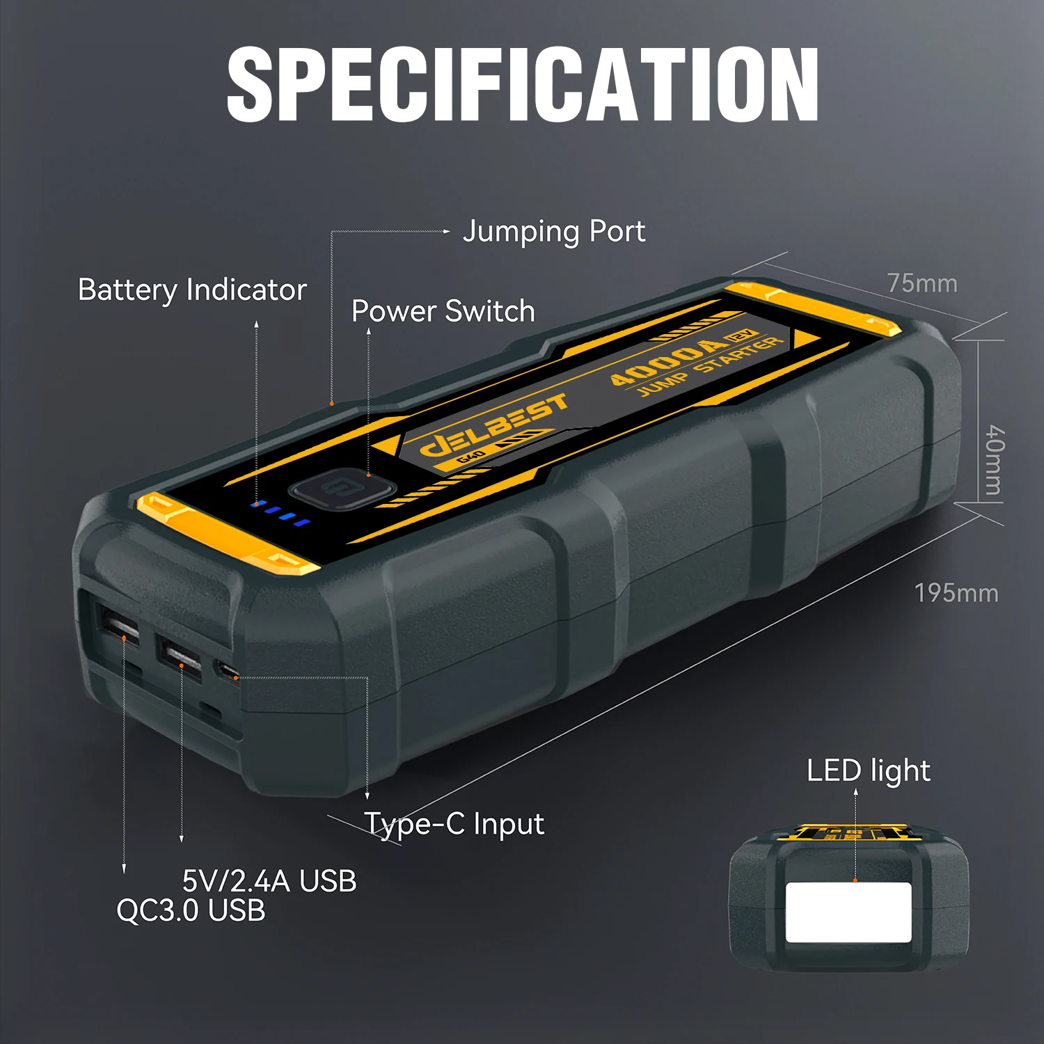 Emergency Power Supply Booster Portable Power Bank Battery 65W Fast charger 230W outport 12V Car Battery Jump Starter