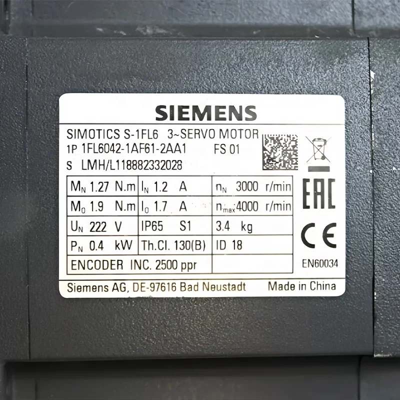 1 Year Warranty 1FL6042-1AF61-2AA1 SIEMENS 1FL60421AF612AA1 Original Price CNC AC Electric SIMOTICS S-1FK6 3 Phase Servo Motor