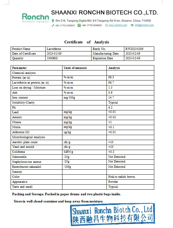 Factory Supply CAS 112163-33-4 Bovine Lactoferrin Powder 98% Lactoferrin Powder