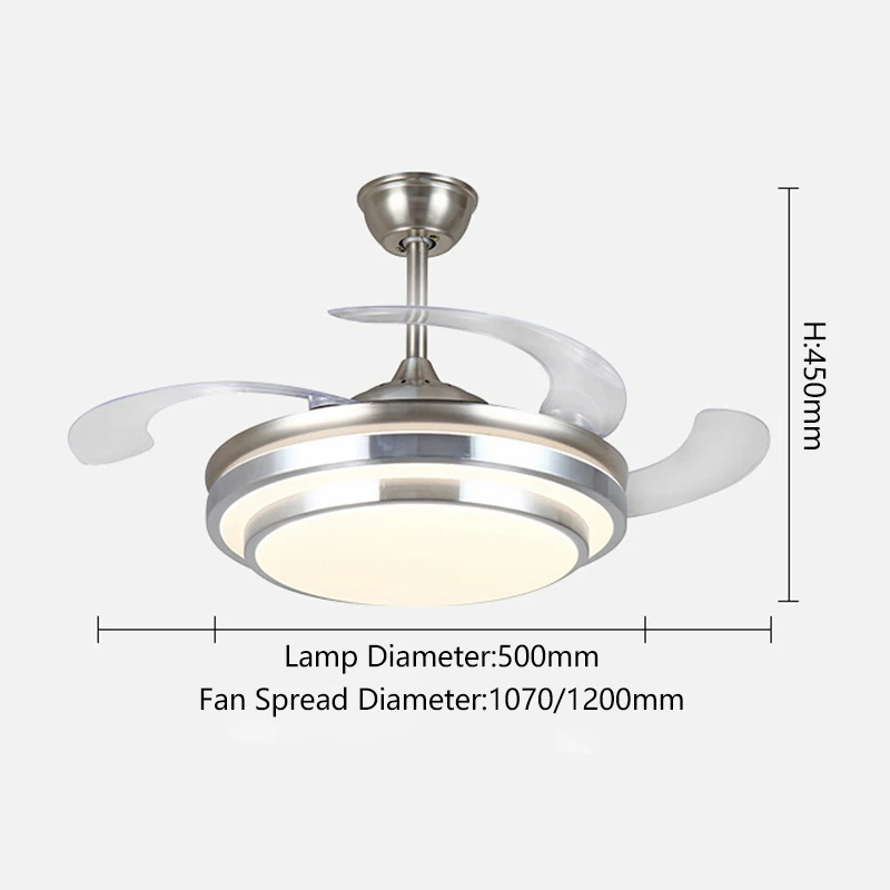 48 inch Remote Control led ceiling fan Invisible Fan Blades Quiet Reversible for Bedroom Living Room Dimmable light fan ceiling