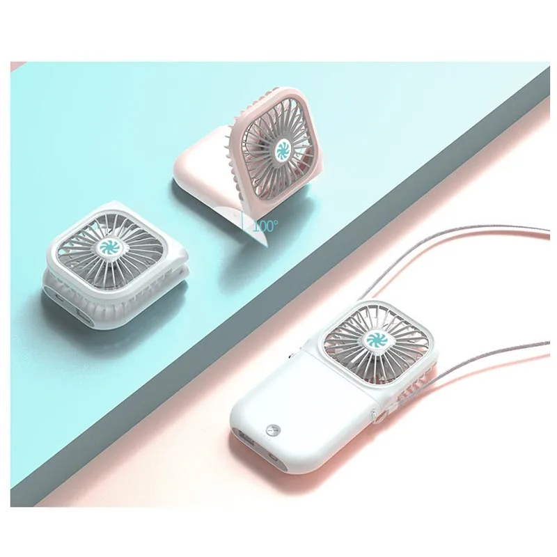 Low Price Personal Handheld 3000mAh Power Bank Rechargeable 3 Speeds Cooling Lazy Hanging Neck Fan