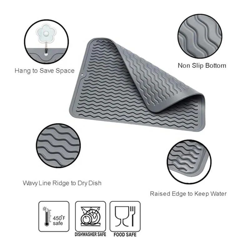 Термостойкий силиконовый коврик для сушки посуды