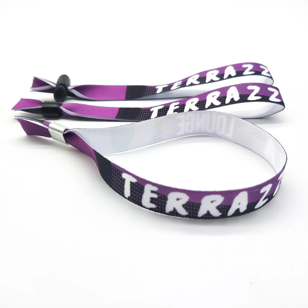 Environmentally Customized Logo RPET Fabric Wristband Printed Cloth Wristband With Bamboo Lock