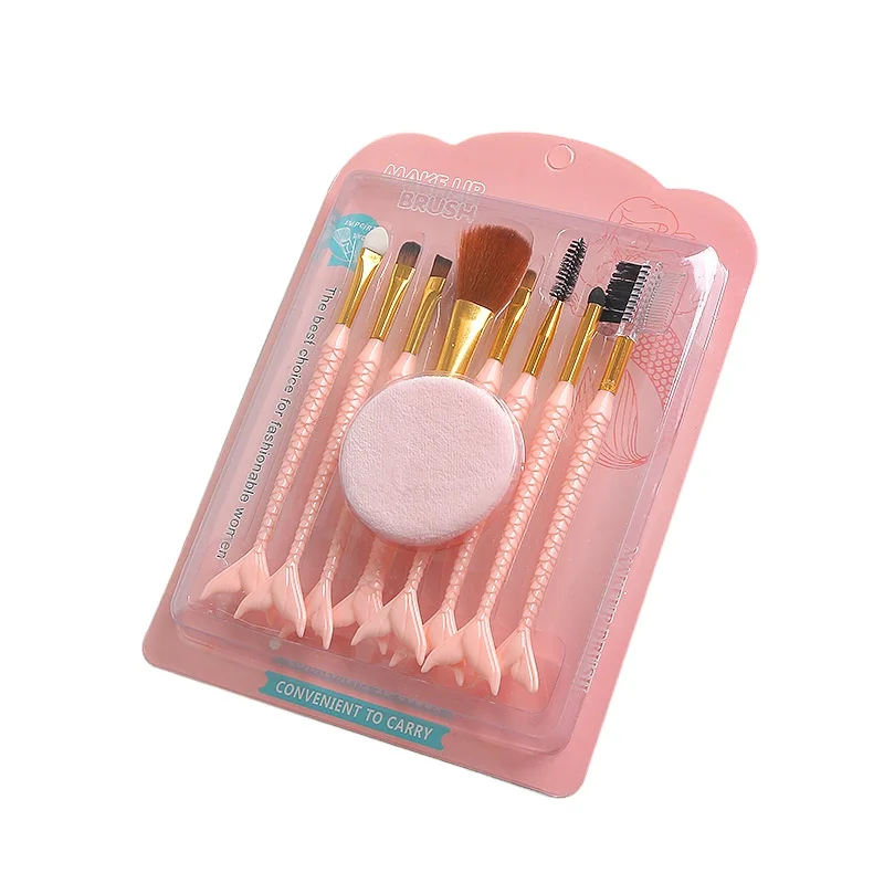 ZNYBEAUTY 8PCS Makeup Brush Set with Mermaid Foam 3 Colors Beauty Accessories Powder Brush Eyebrow Brush Kit