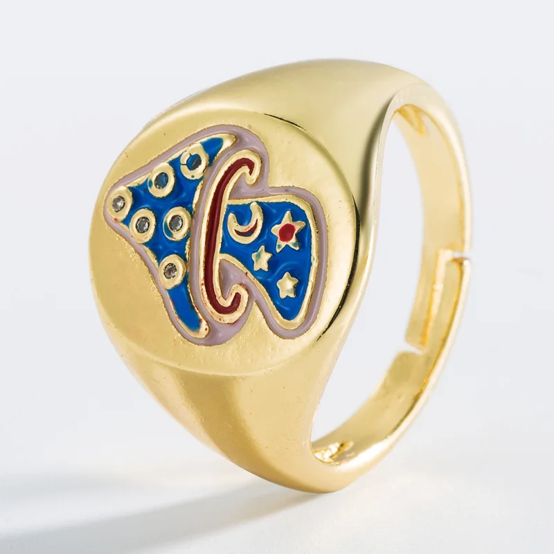  Evil eye mushroom ring jewelry women 18 k 18k gold plated cz enamel adjustable male dimond chain link for