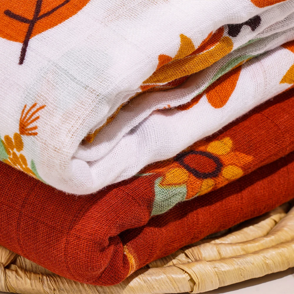 Customized Pattern Baby cotton Muslin Blanket 2 layers swaddle Blanket Wholesale Cotton Fabric Muslin Blanket