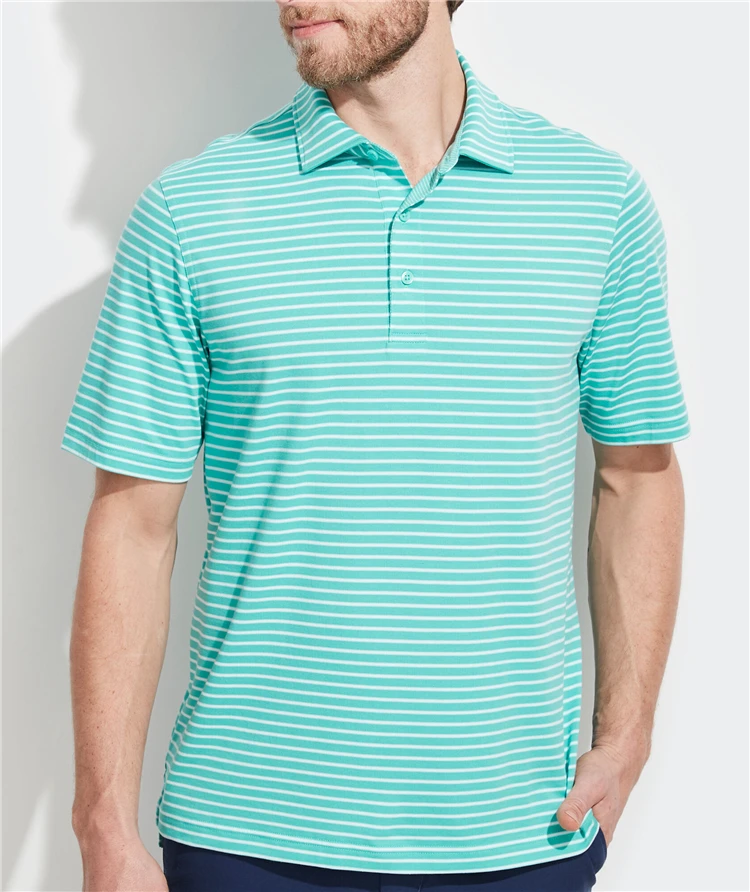 Custom Mens Polyester Spandex Golf Slim Fit Performance Jersey Stripe Polo Shirt