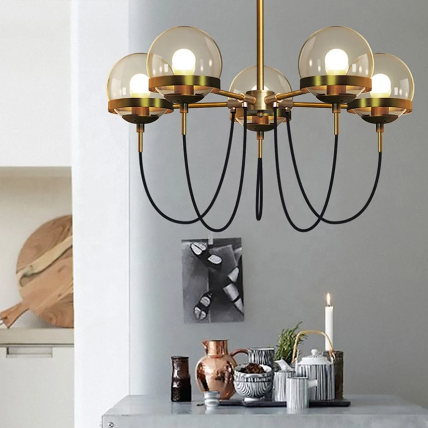 American Style Decorative Gold Bracket Amber Glass 8 lights Chandelier Pendant Lamp for Home