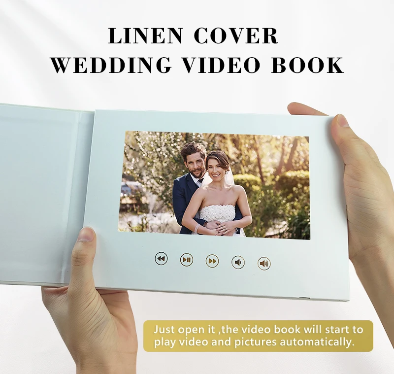 Customized Digital video Book Wedding greeting Card 7 inch IPS lcd Video gift Brochure OUR WEDDING GOLD FOIL