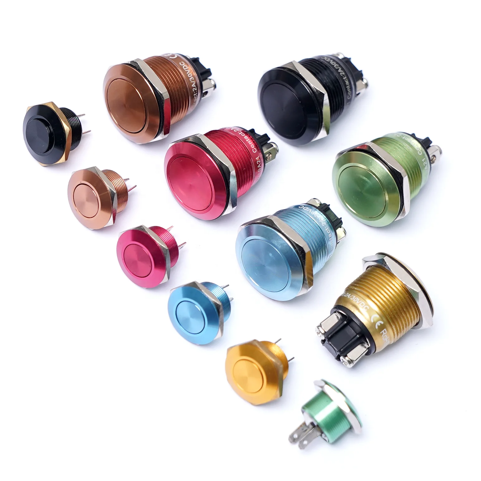 miTEC Premium Colour Anodized Aluminium Metal Push Button Switch 12mm 16mm 19mm ON OFF SPST with IP54  IP65 Flat Button