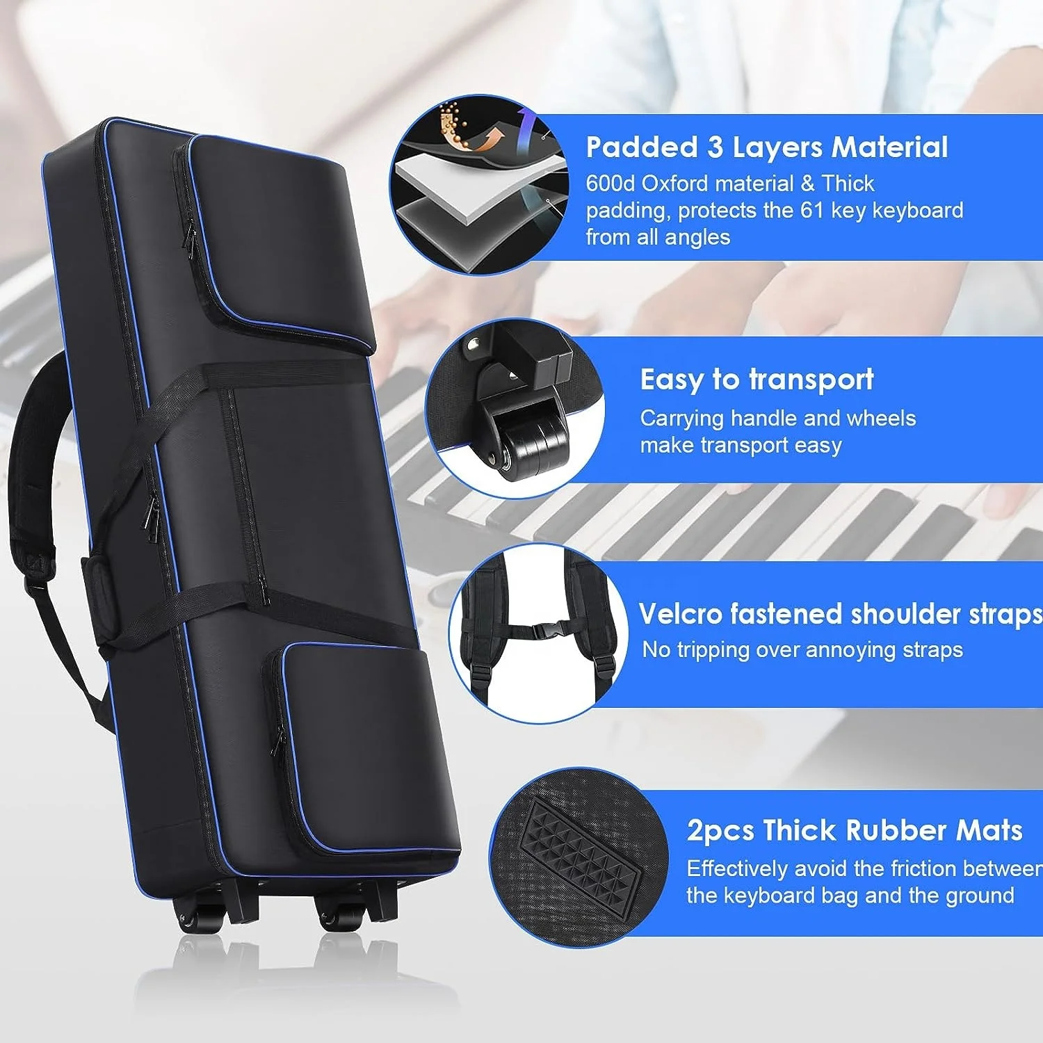 Durable Waterproof Electronic Piano Bags 10mm foam Padded Musical Instrument Padded Gig Bag