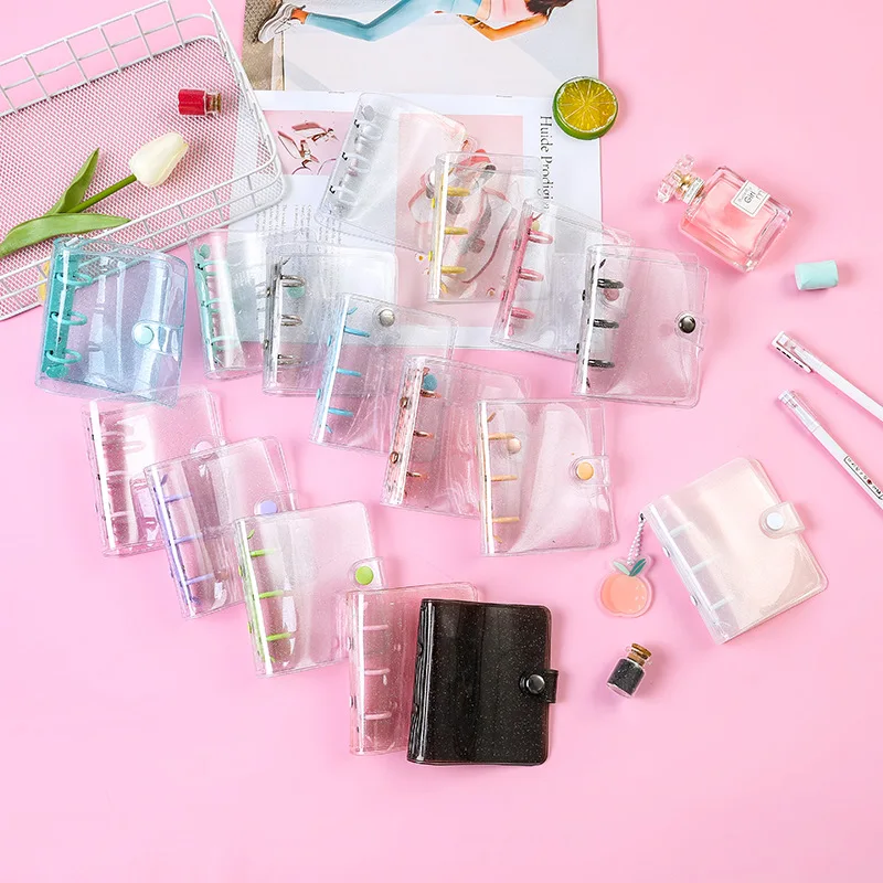 school supplies Loose-leaf clear transparent pvc folder cover macaron cany color mini binder 3 ring diary budget planner